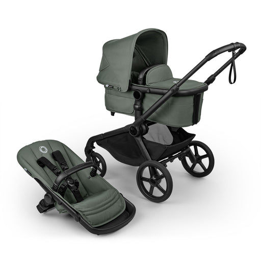 Bugaboo Kangaroo Stroller with bassinet and stroller seat in forest green on white background