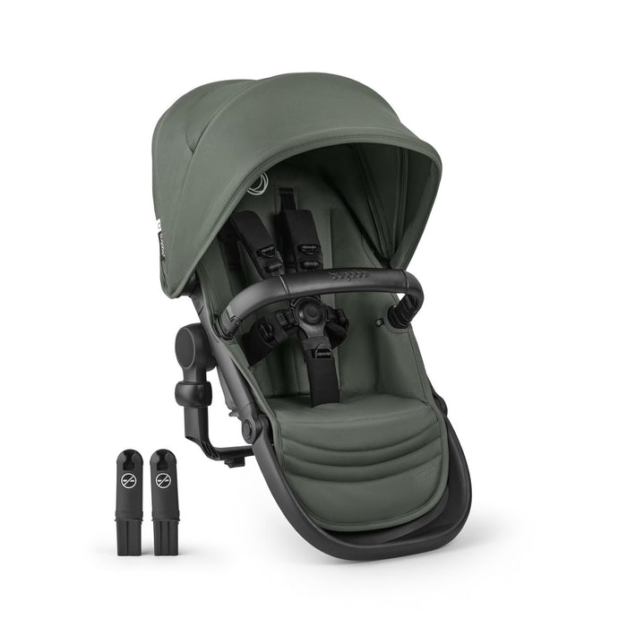 Forest Green Sibling Seat for Bugaboo Kangaroo Stroller shown with adapters on white background