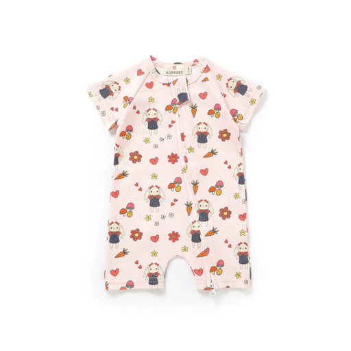 Baby romper with colorful pattern on a white background