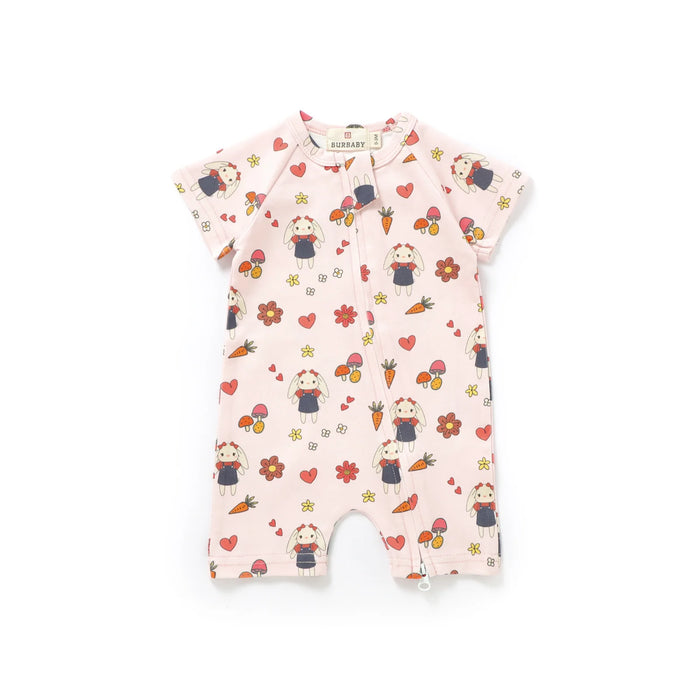 Baby romper with colorful pattern on a white background