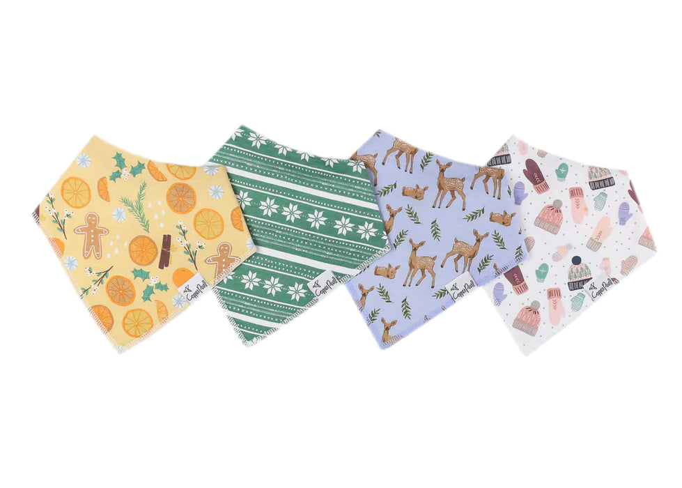 caption-Cider 4-pack holiday themed drool bibs