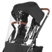Black UPPAbaby stroller with clear rain cover on a white background