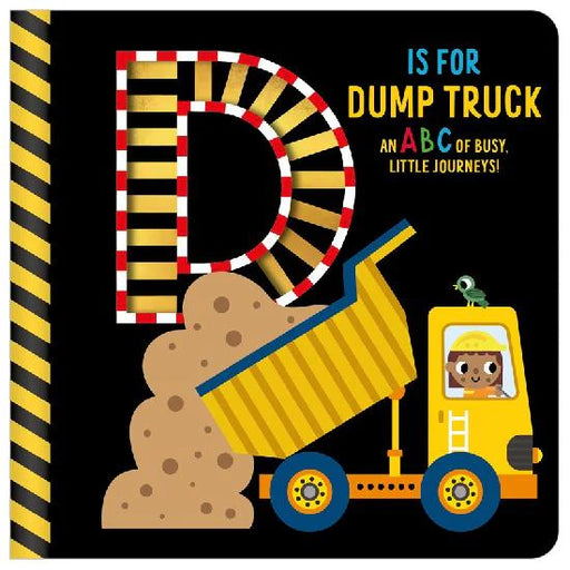 Book cover with a yellow dump truck and letter 'D' on a black background