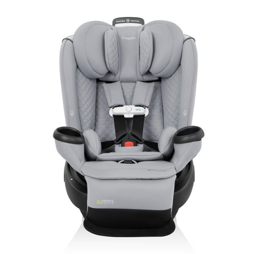 Gray car seat with black accents on a white background