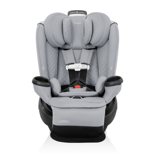 Gray car seat with black accents on a white background