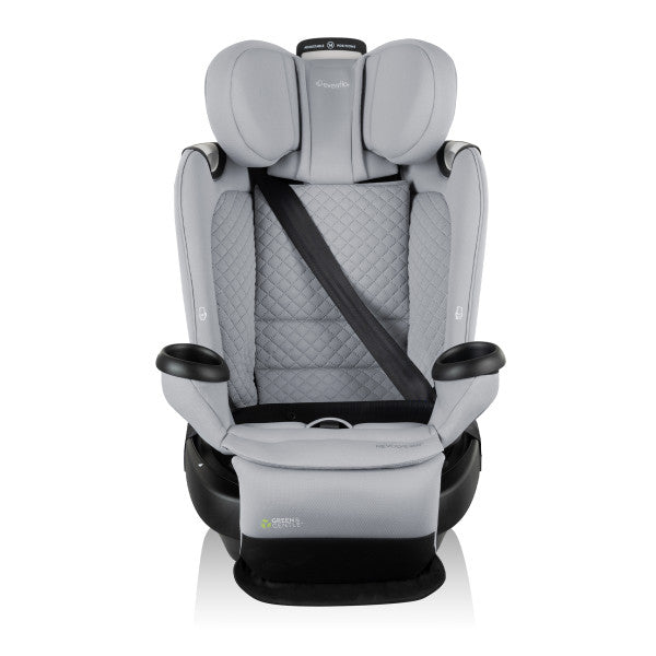 Gray car seat with quilted design on a white background