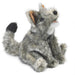 Plush toy resembling a gray and white animal on a white background