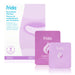 Frida Heat Relief Patches packaging set, featuring a white and lavender box alongside two individual sachets in pink and light purple, on a clean white background.