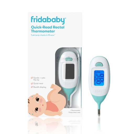 Fridababy Quick-Read Rectal Thermometer packaging with thermometer illustration on a white background