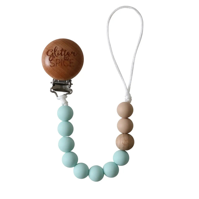 Pacifier Clip with Silicone and Wood by Glitter + Spice