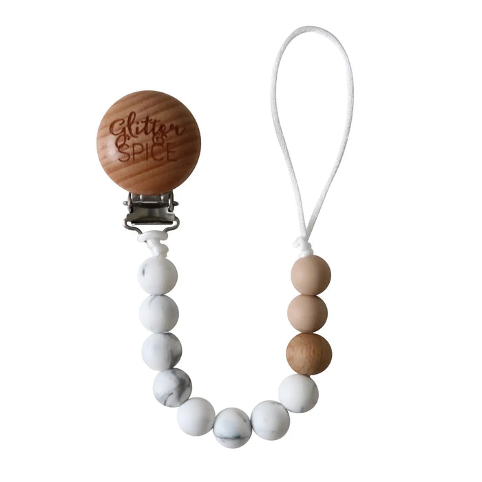 Pacifier Clip with Silicone and Wood by Glitter + Spice