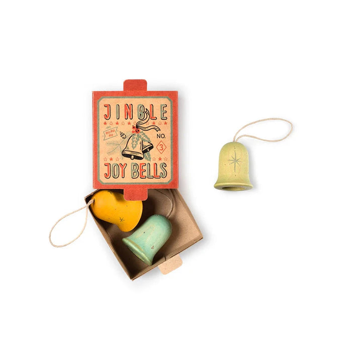 packaging for 3 wooden christmas bell ornaments with Glow Lamps No 3 listed on the front