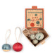 Set of five colorful wish ball ornaments with a packaging box labeled 'Wish Balls' on a white background.