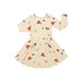 Long Sleeves Twirl Dress in beige with red bard and horses on design on white background