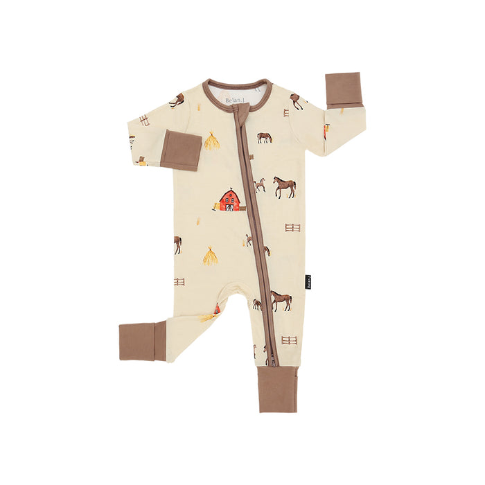 Belan.J Bamboo Footless Zippered Sleeper with Foldover Cuffs - Farm - Nurtured