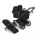 Black stroller and baby seat on a white background