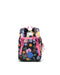 Floral-patterned backpack with pink straps on a white background