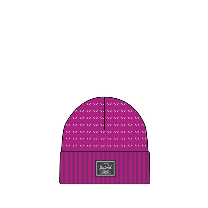 Clover purple beanie with reflective fibres on a white background
