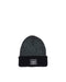 Black beanie with a logo on a white background