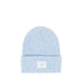 sky blue beanie with a herschel label on a white background