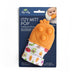 Itzy Ritzy teething mitt with orange and fruit pattern on packaging