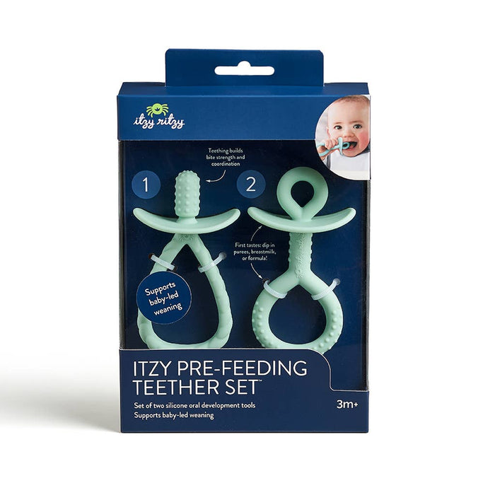 Itzy Ritzy pre-feeding teether set packaging on a white background