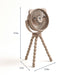 Small fan with bear design on a white background, showing dimensions.