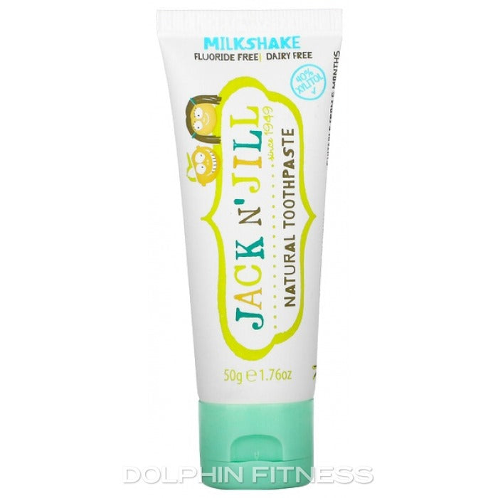 Tube of Jack N' Jill natural toothpaste on a white background