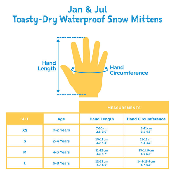 caption-Size Chart for Snow Mittens