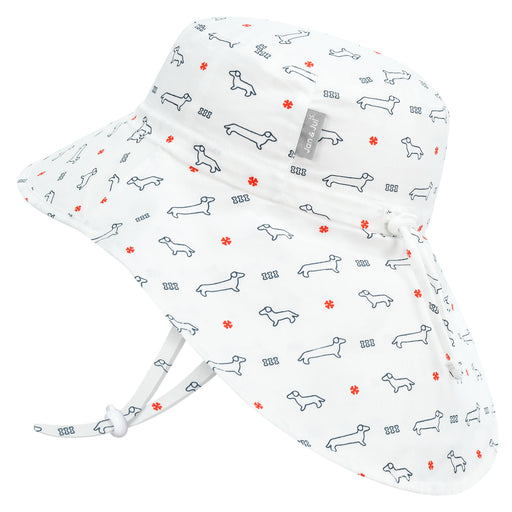 White baby hat with dachshund pattern on a white background