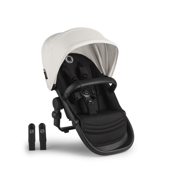Black baby stroller with white canopy on a transparent background