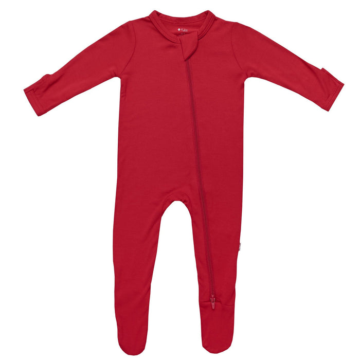 caption-Cardinal Red Kyte Baby Footed Sleeper (infant sizes only have fold over cuffs)