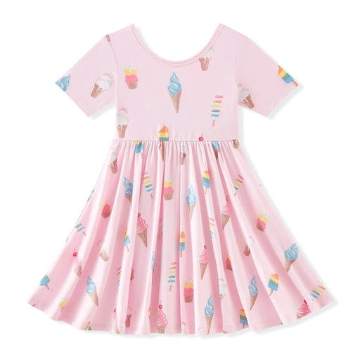 Pink dress with ice cream cone pattern on a white background