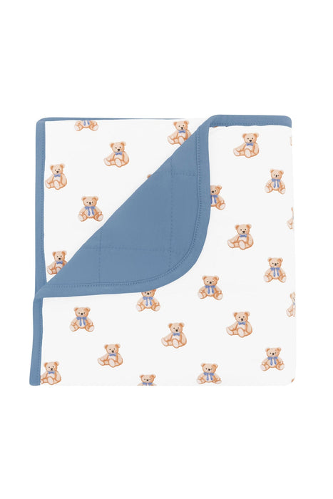Baby blanket with teddy bear pattern on a white background