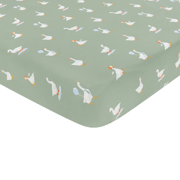 Silly goose kyte fitted sheet on a white background