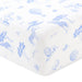 Fitted sheet with blue animal pattern on a white background