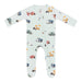 Baby onesie with vehicle pattern on a white background