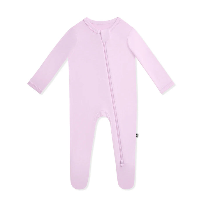 Pink baby onesie with a zipper on a white background