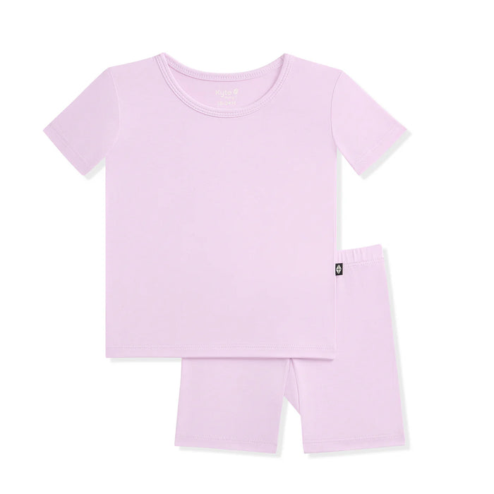 Light purple t-shirt and shorts set on a white background