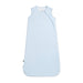 Light blue baby sleeping bag on a white background