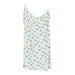 Light blue slip dress with colorful car pattern on a white background