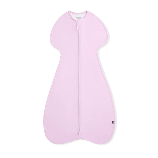 Pink baby sleeping bag with zipper on a white background