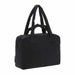Black duffel bag with handles on a white background