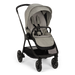 Gray and black stroller on a white background