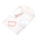 Baby blanket with colorful pocket designs on a white background