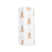 White swaddling blanket in muslin cotton with teddy bear pattern on a white background