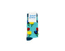 Colorful floral-patterned socks with a Maud Lewis label on a white background