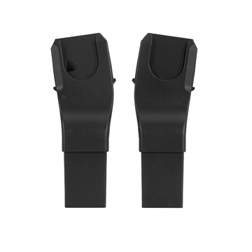 Pair of black carseat adapters on a white background