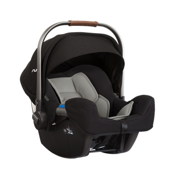 Black baby car seat with gray interior on a white background