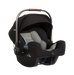 Black baby car seat with gray interior on a white background
